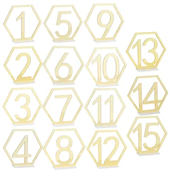 15шт акриловых номеров столов 1-15 Номеров свадебных столов с подставкой в форме шестиугольника для оформления свадебных торжеств или кейтеринга