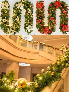 2,7 м Светодиодная рождественская гирлянда из ротанга с зашифрованным изображением рождественской гирлянды, ПВХ, сосновая игла, дверное подвесное украшение, макет торгового центра pr