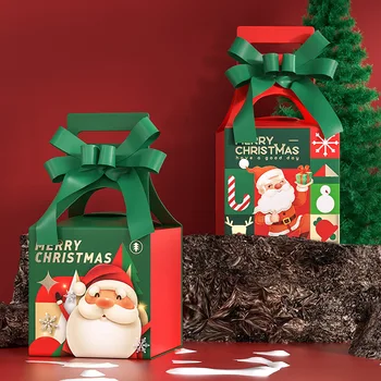 5шт Красная / Зеленая коробка с Рождеством Христовым, Подарочная упаковка для драже с яблоками, Санта-Клаус, Подарки для детских праздников и вечеринок с Новым годом