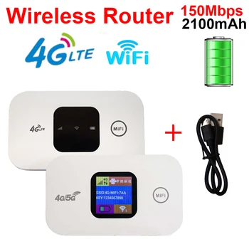 Беспроводная точка доступа Wi-Fi 4G LTE 150 Мбит/с, слот для sim-карты, портативное сетевое устройство доступа, цветной светодиодный дисплей емкостью 2100 мАч.