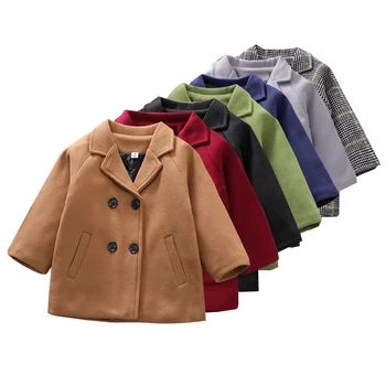 Весенние куртки для мальчиков, Шерстяной Двубортный детский тренч для девочек, пальто с лацканами, Осенняя детская верхняя одежда, Зимнее шерстяное пальто