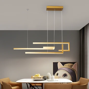 Дизайнерские Новые светильники 2023 года, подвесной светильник для ресторана, кассовый бар, светодиодный золотисто-черный прямоугольный декоративный потолочный кулон
