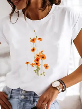 Женская модная футболка с графическим принтом, повседневная летняя футболка с цветочным рисунком, Новые футболки 90-х, Женская одежда с коротким рукавом