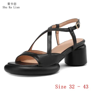 Женская обувь на платформе, Гладиаторские босоножки на высоком каблуке с ремешком на щиколотке, Мягкая удобная женская обувь, Маленький Плюс Размер 32-43