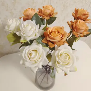 Искусственная имитация одиночного цветка розы, Бархатные розы на стебле, Букет цветов, Свадебная вечеринка, украшение дома, День Святого Валентина