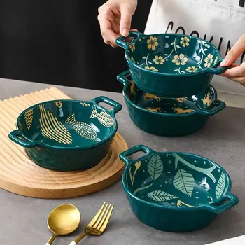 Керамическая миска для лапши быстрого приготовления индивидуальная японская посуда ins креативная бинауральная миска для супа домашняя духовка миска для салата для завтрака