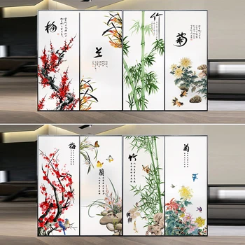 Китайские чернила, бамбуковая роспись цветов орхидеи, стеклянная пленка, пленка для окон, статический клей, домашний декор, наклейки на витражи