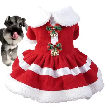 Костюм Санты для собаки, симпатичный щенок, красная юбка, теплое платье с 2 колокольчиками, зоотовары для маленьких и средних собак, Рождественская одежда для