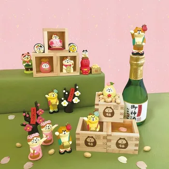 Креативный японский продуктовый кот Fukui Tide Play Миниатюрная сцена из декоративной смолы Kawaii Домашние поделки Маленькие украшения Рождественский подарок