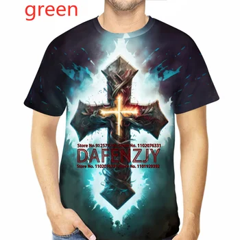 Мужская одежда, христианские футболки, готический Крест Иисуса Христа, 3D-принт, футболка с коротким рукавом, топы с круглым вырезом, винтажная футболка в стиле хип-хоп