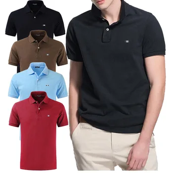 Мужская футболка с отворотом из 100% хлопка, рубашка-поло с короткими рукавами, повседневный крой, высококачественные деловые топы
