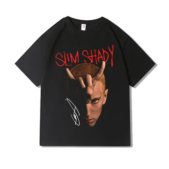 Мужские футболки в американском стиле в стиле хип-хоп рэпера Эминема с фирменным принтом, высококачественные футболки в стиле ретро оверсайз с коротким рукавом, бесплатная доставка