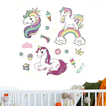 Наклейки на стены Красочные Животные, Наклейки на стены с лошадьми для детской комнаты для девочек, Плакат 