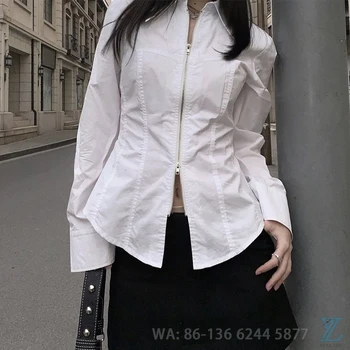 Новинка 2023 года, весенне-летняя женская рубашка с французской застежкой-молнией на талии, топ