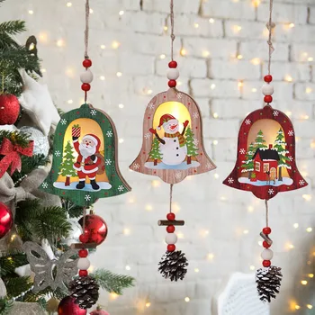 Подвеска в виде рождественской елки, деревянный колокольчик, светящаяся подвеска, Украшение домашней сцены, Ликвидация рождественских украшений