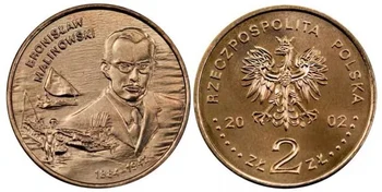 Польский Антрополог 2002 года Малиновский 2 Злотых Медная Монета Новая UNC 100% Оригинал