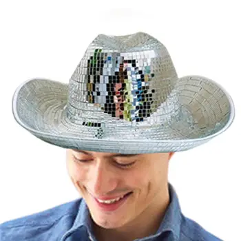 Потрясающая ковбойская шляпа, шляпа с диско-шаром, шляпа с диско-шаром, зеркальное стекло, потрясающие шляпы с диско-шаром для DJ, клуба, сцены, бара, вечеринки, танцев