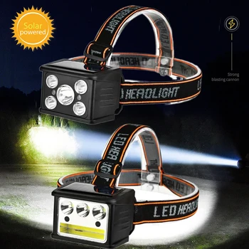 Светодиодный налобный фонарь на солнечной энергии, ультра мощный USB перезаряжаемый головной фонарь, фонарик с батареей 18650 для рыбалки и кемпинга