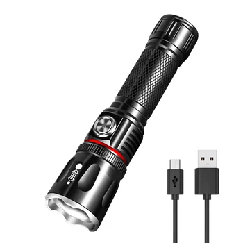 Светодиодный фонарик BORUiT высокой мощности, USB Перезаряжаемый фонарь с зумом, 4 режима, водонепроницаемый тактический фонарь, фонарь для кемпинга, рыбалки