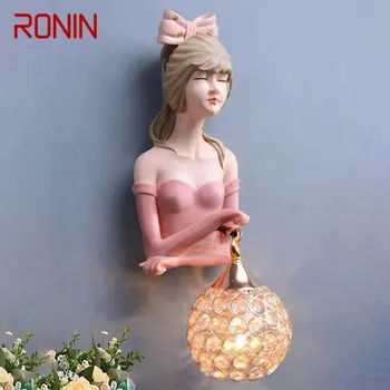 Современный настенный светильник RONIN для помещений LED Pink Girl Креативный дизайн, бра из смолы для дома, гостиной, спальни
