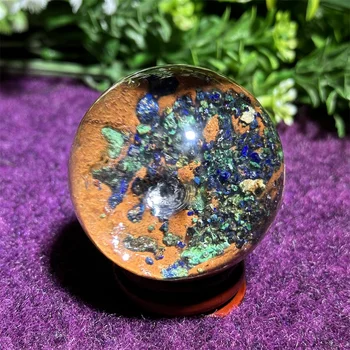 Сфера из натурального азуризита С Чакрой, Красивый Исцеляющий Кристалл, Энергетический шар, Руда, подарок для домашнего декора