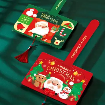 Украшение с рисунком Санта-Клауса на рождественской открытке с золотым тиснением, Праздничные Рождественские открытки с благословением, кисточки с золотым тиснением для детей '