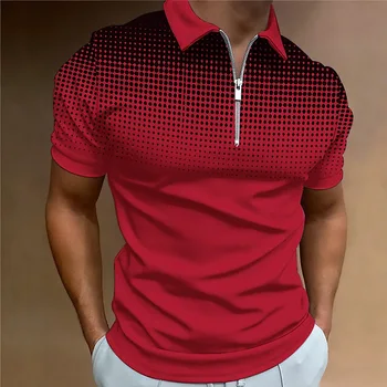 Хай-стрит, базовая летняя новая рубашка поло в европейском и американском стиле на молнии в мелкий горошек с коротким рукавом, мужской деловой повседневный топ
