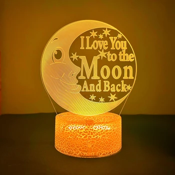 Я люблю Тебя до Луны и Обратно Романтический Милый Спокойной Ночи 3D Светодиодный Ночник USB Настольная Лампа Для Сна Детский Домашний Декор Для Спальни Подарки